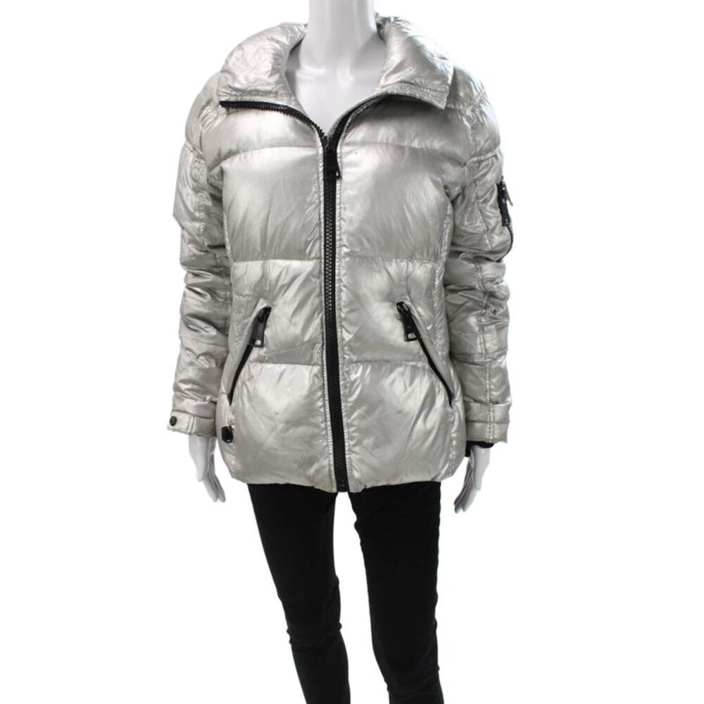 SAM Womens Puffer Jacket Silver Nylon Zip Size S